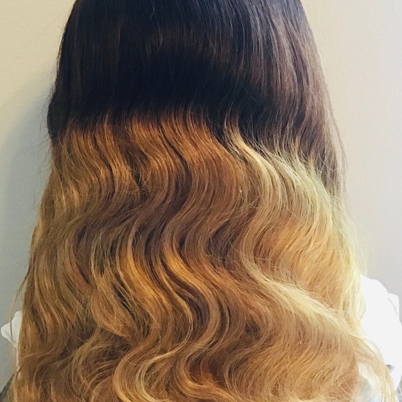 Pre-owned Beautiful Two-Tone 180 Density Highlight Wave Human Hair 13x1 Lace Wig - Picture 3 of 8